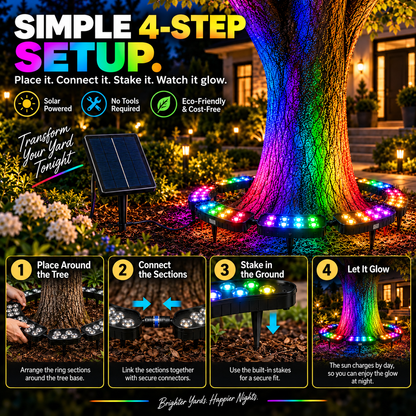 🌈 Solar RGB Tree Ring Light – 360° Color-Changing Landscape Uplight