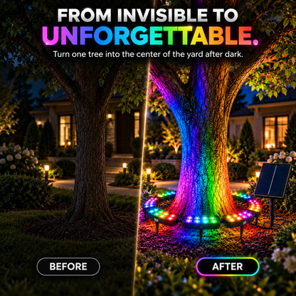 🌈 Solar RGB Tree Ring Light – 360° Color-Changing Landscape Uplight