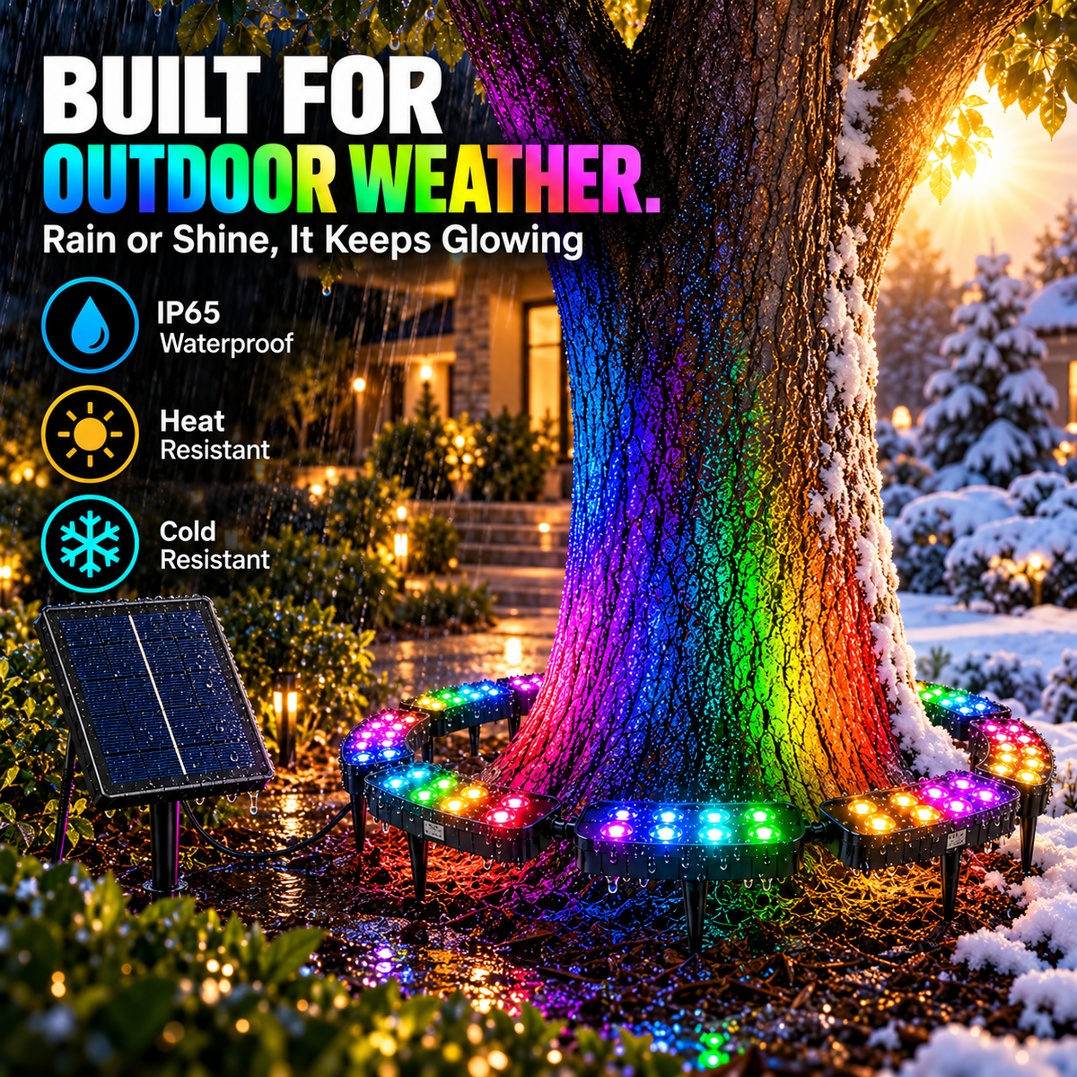 🌈 Solar RGB Tree Ring Light – 360° Color-Changing Landscape Uplight