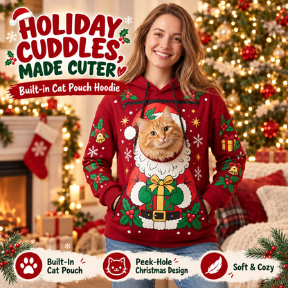 🎅Christmas Cat Pouch Hoodie – Cozy Hands-Free Pet Carrier🐱