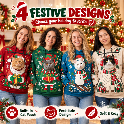 🎅Christmas Cat Pouch Hoodie – Cozy Hands-Free Pet Carrier🐱