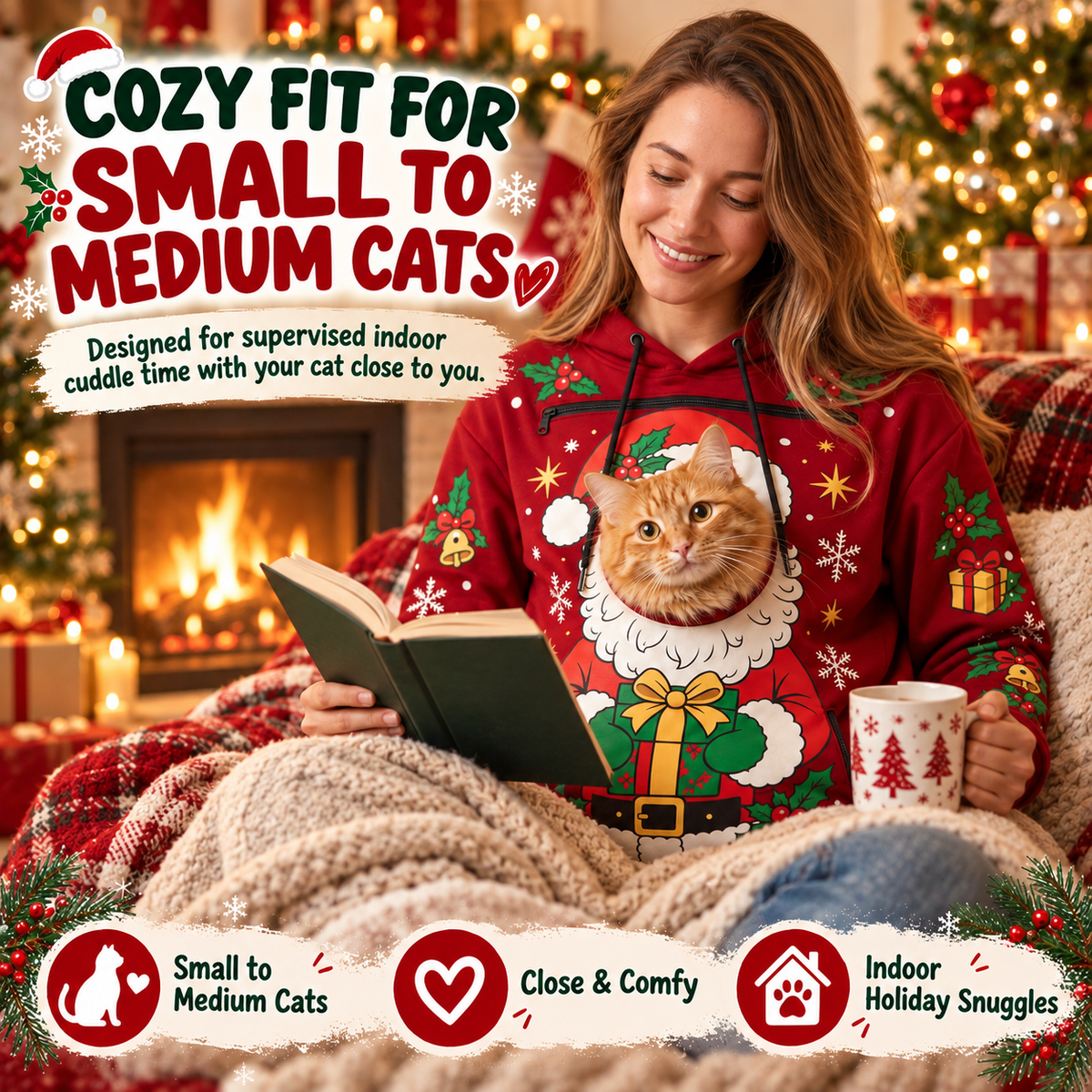 🎅Christmas Cat Pouch Hoodie – Cozy Hands-Free Pet Carrier🐱
