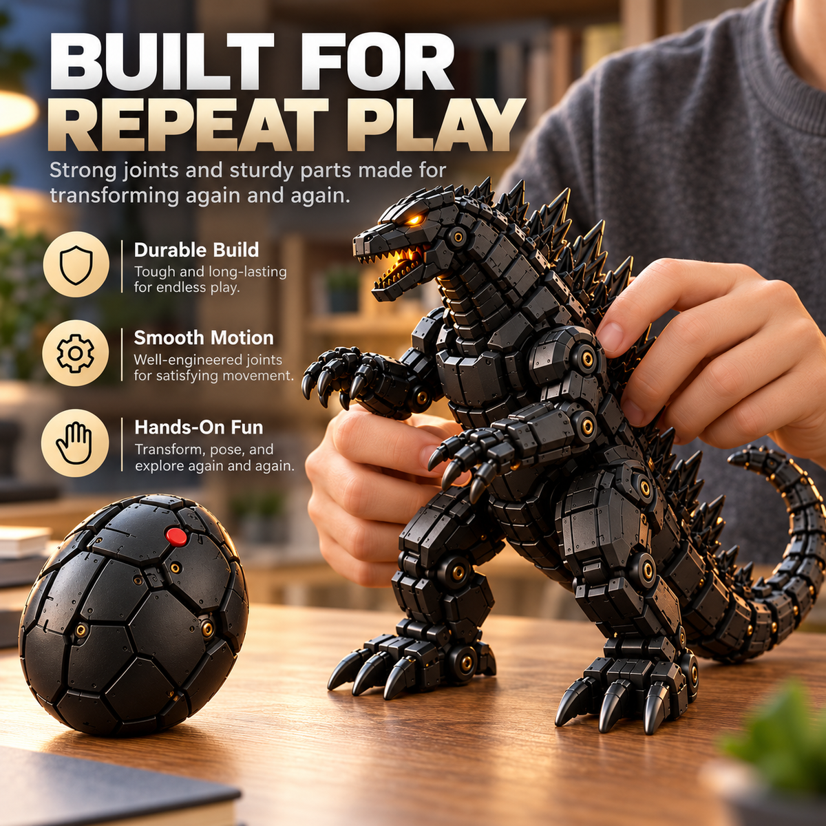 🥚🦖 Egg to Godzilla – 2-in-1 Transforming Mechanical Monster Figure