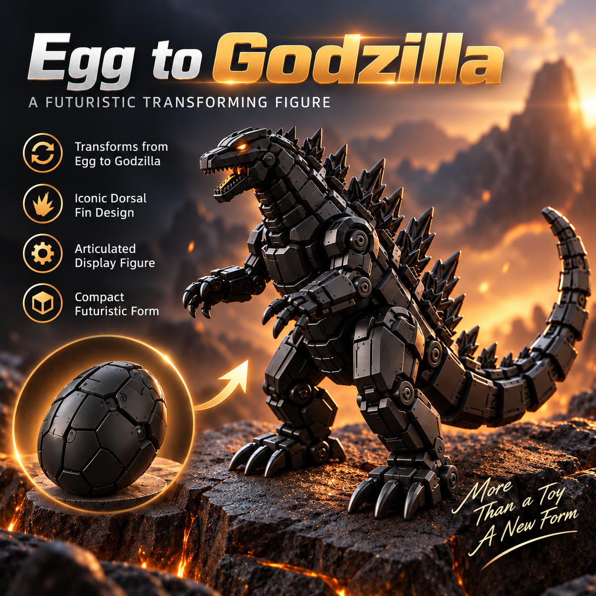 🥚🦖 Egg to Godzilla – 2-in-1 Transforming Mechanical Monster Figure