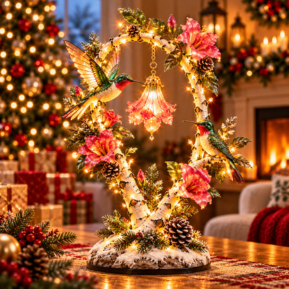 🐦🌺  Hummingbirds in Bloom, Wrapped in a Warm Holiday Glow✨