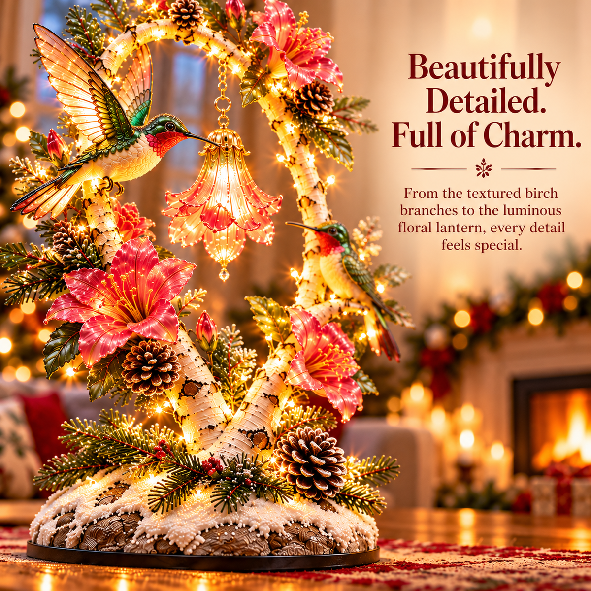 🐦 Hummingbird Garden Glow Tree – Light-Up Floral Christmas Decor for Bird Lovers