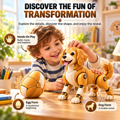 🥚 Egg to Golden Retriever – 2-in-1 Transforming Mechanical Dog Figure