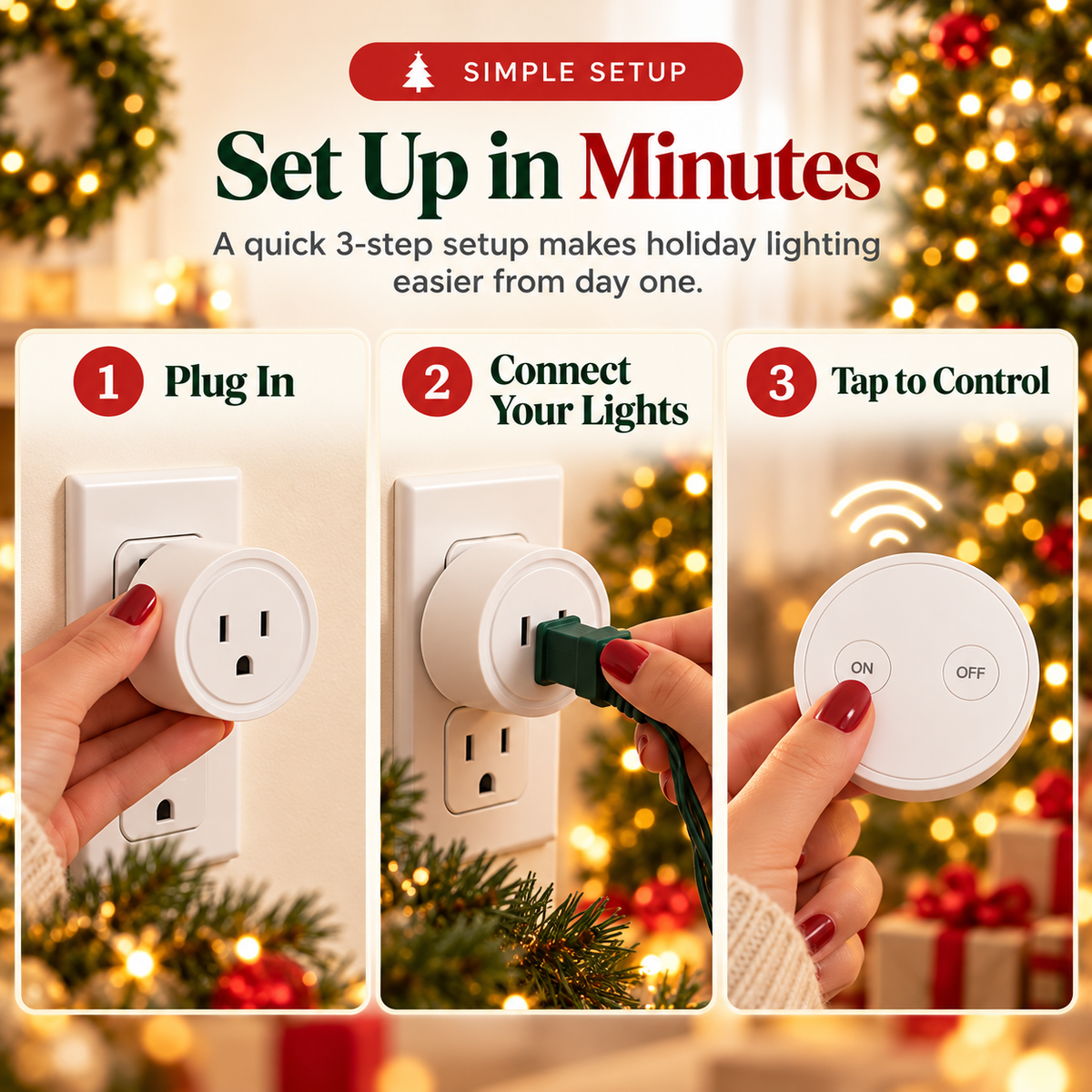 🎄Wireless Christmas Tree Light Switch – Remote-Control Outlet with Easy ON/OFF Buttons