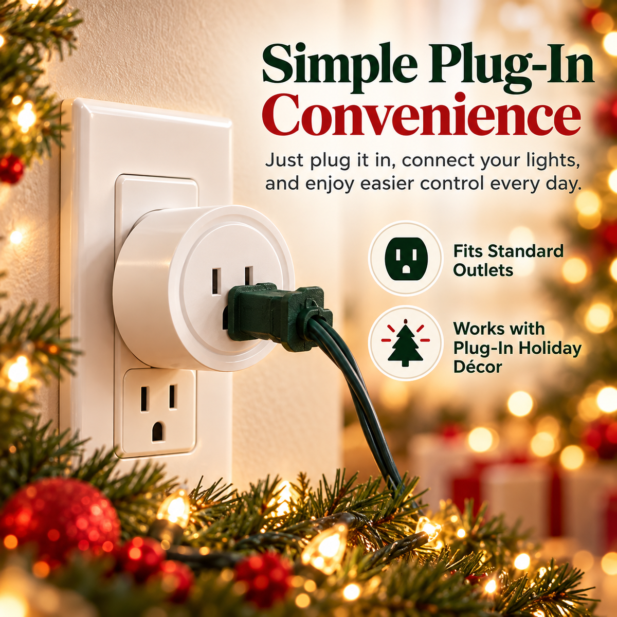 🎄Wireless Christmas Tree Light Switch – Remote-Control Outlet with Easy ON/OFF Buttons