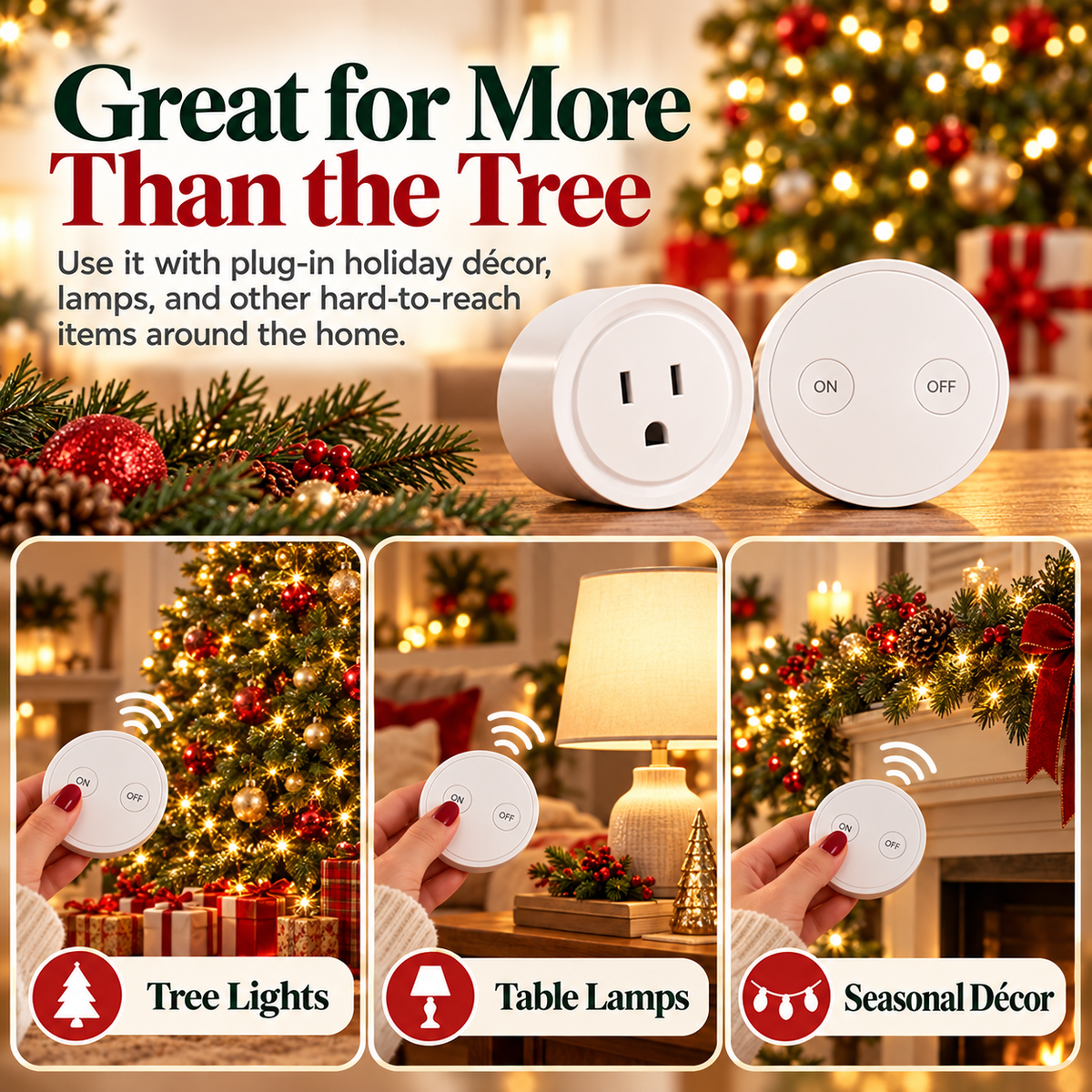 🎄Wireless Christmas Tree Light Switch – Remote-Control Outlet with Easy ON/OFF Buttons