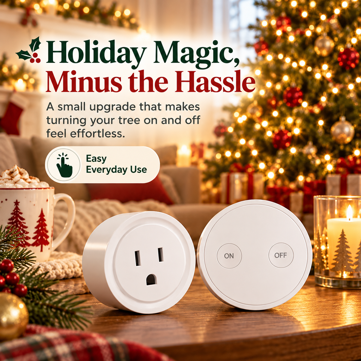 🎄Wireless Christmas Tree Light Switch – Remote-Control Outlet with Easy ON/OFF Buttons