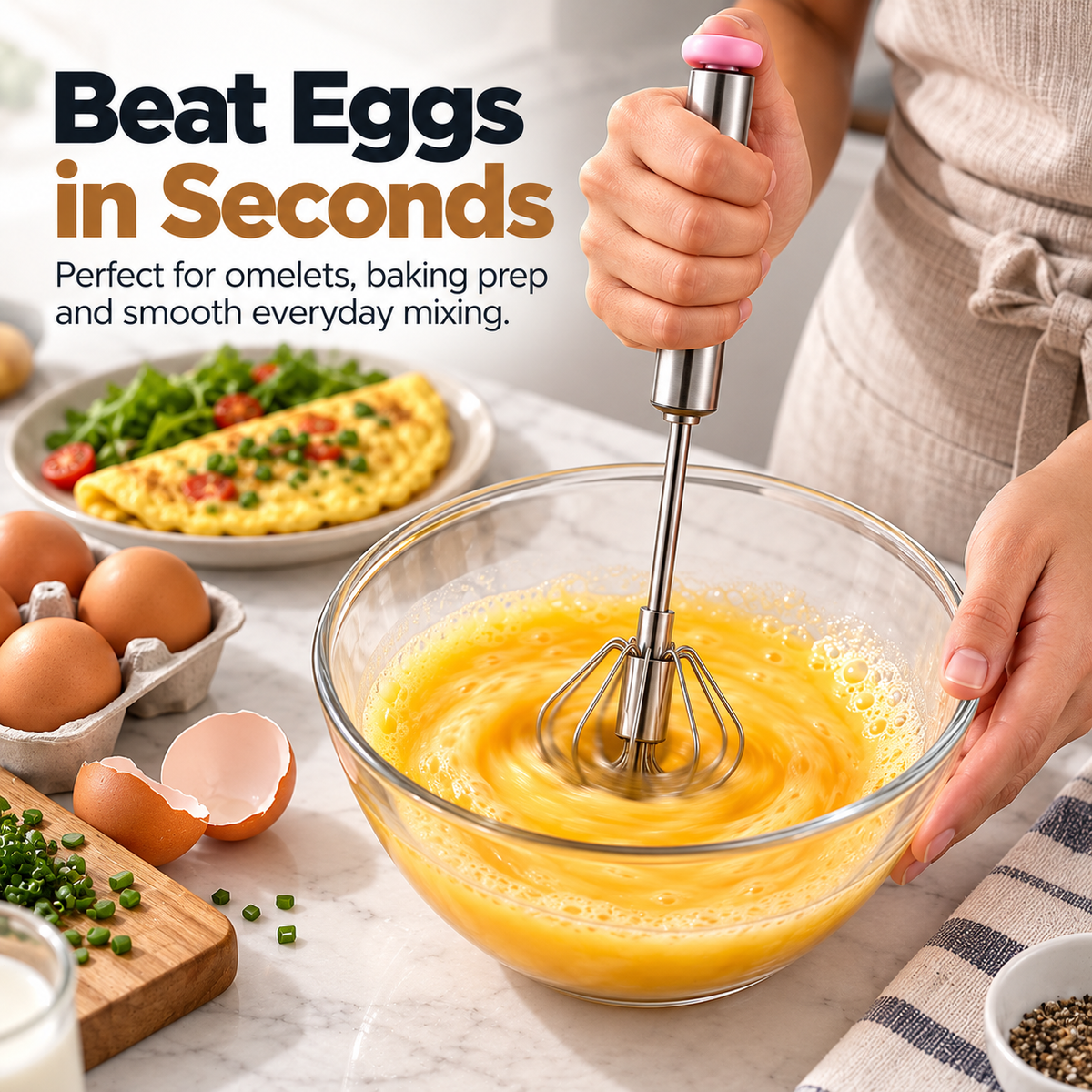 ✨ 3-in-1 Magic Whisk™ 🥣 | Easy Push Stainless Steel Mixer & Milk Frother