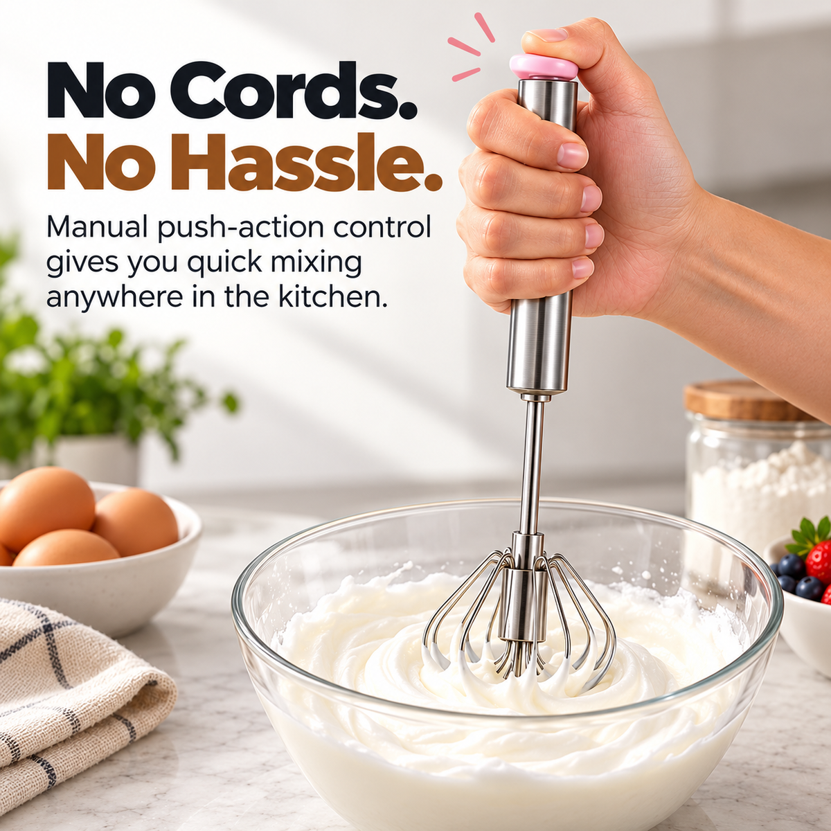 ✨ 3-in-1 Magic Whisk™ 🥣 | Easy Push Stainless Steel Mixer & Milk Frother