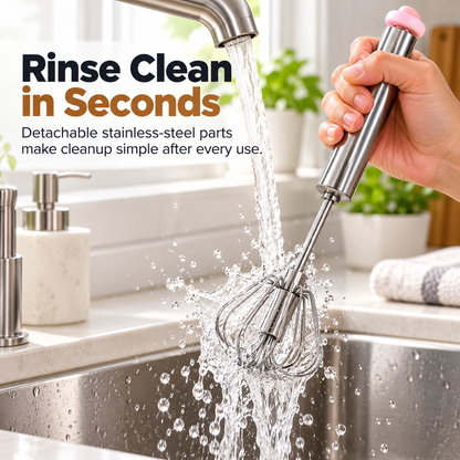 ✨ 3-in-1 Magic Whisk™ 🥣 | Easy Push Stainless Steel Mixer & Milk Frother
