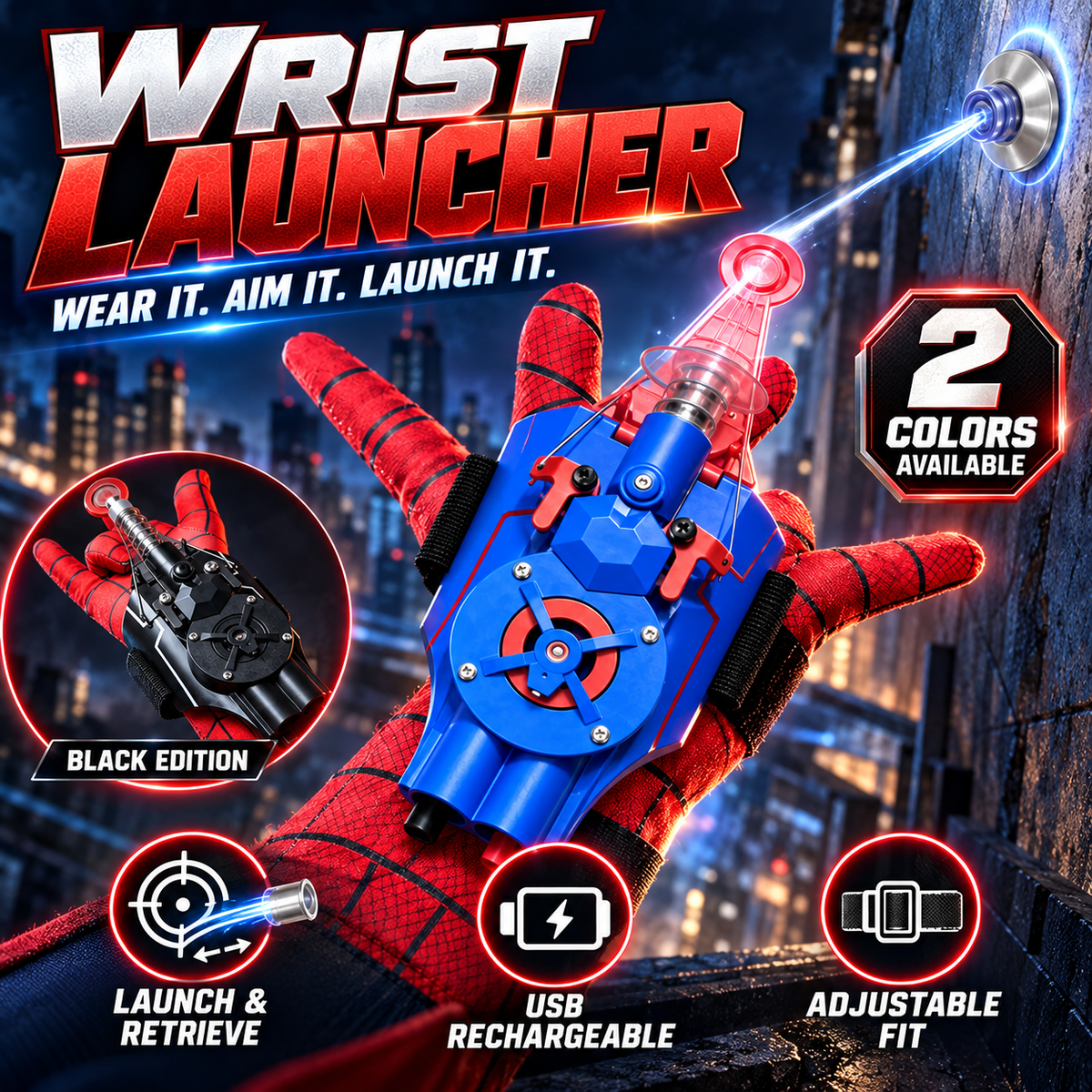 🕸️⚡ WebStrike™ Wrist Launcher – Rechargeable Web-Shooting Action