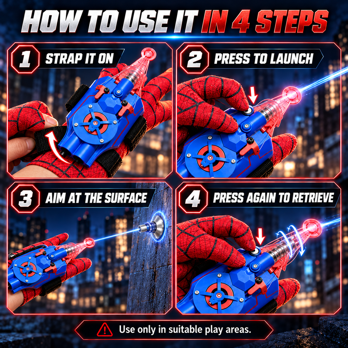 🕸️⚡ WebStrike™ Wrist Launcher – Rechargeable Web-Shooting Action