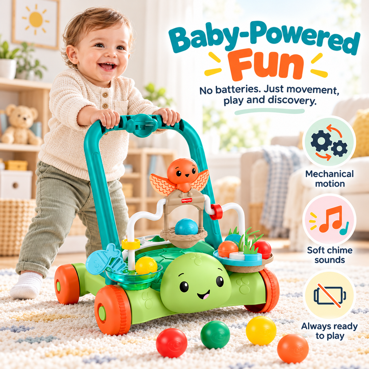 🐢Moves With You Turtle Walker, Baby & Toddler Activity Push Toy, 5 Balls