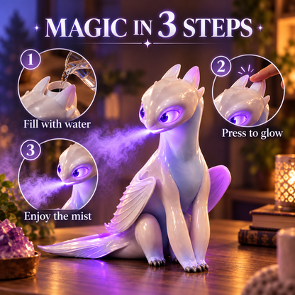 🐉 Mystic White Dragon Mist Humidifier – Purple LED Cool Mist Fantasy Decor
