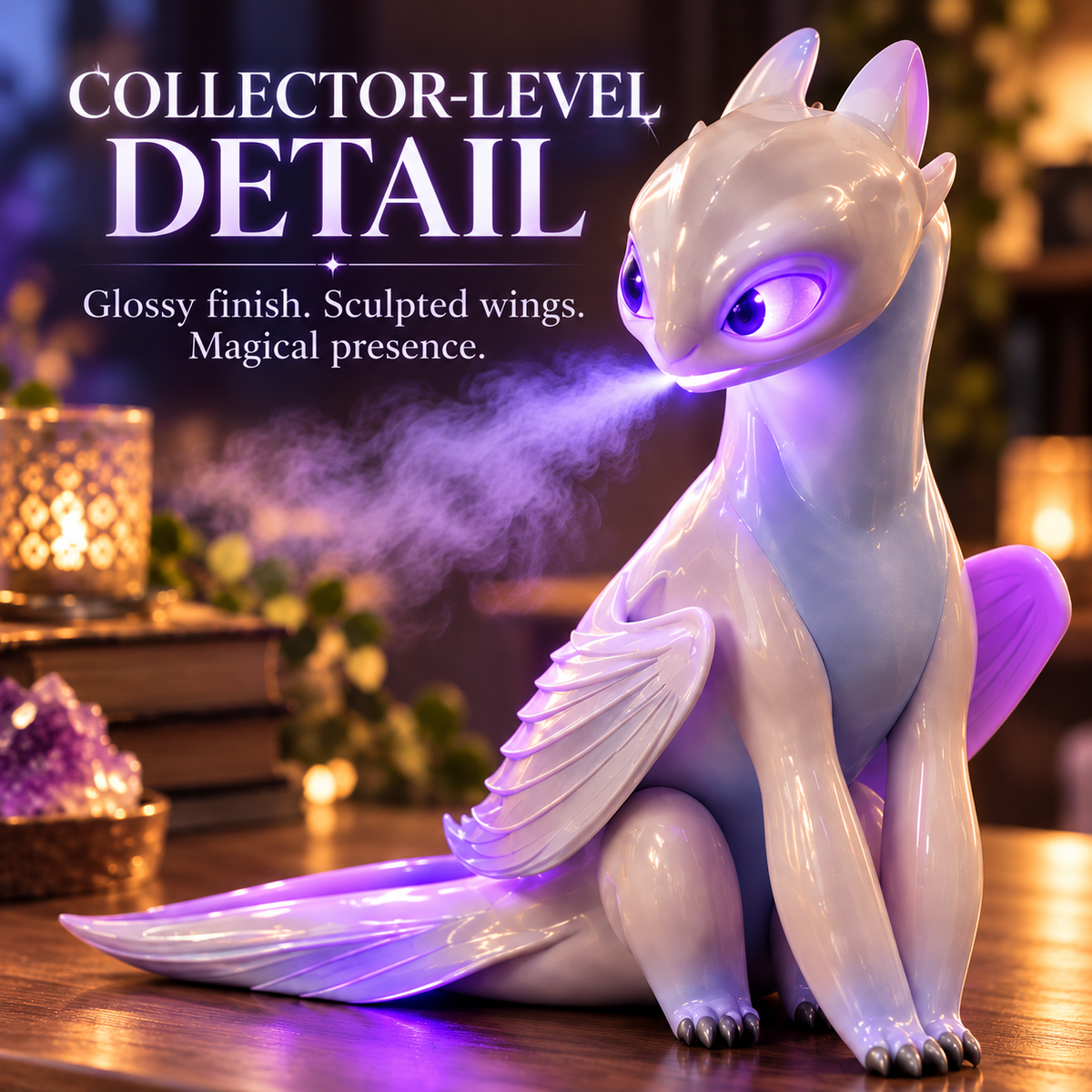 🐉 Mystic White Dragon Mist Humidifier – Purple LED Cool Mist Fantasy Decor