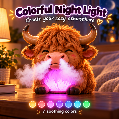 🐮 Highland Cow Tap-to-Puff Humidifier – Cute USB Mist Diffuser with Colorful Night Light