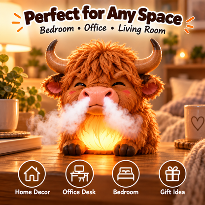 🐮 Highland Cow Tap-to-Puff Humidifier – Cute USB Mist Diffuser with Colorful Night Light