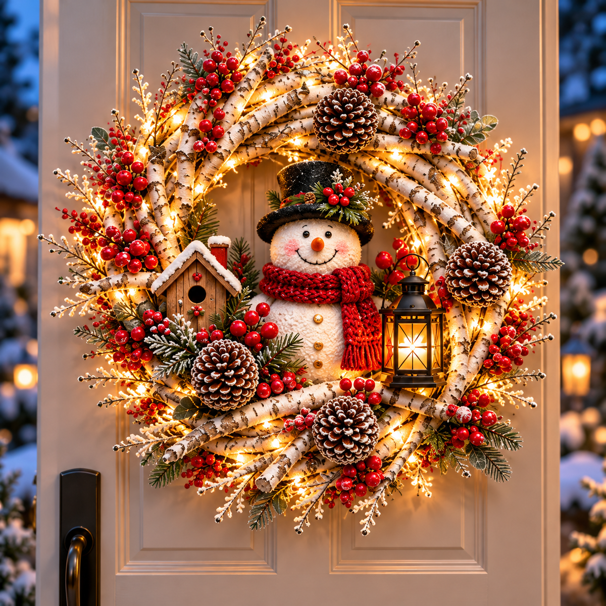 🎄 Snowy Birch Cardinal Christmas Wreath – Light-Up Winter Woodland Decor