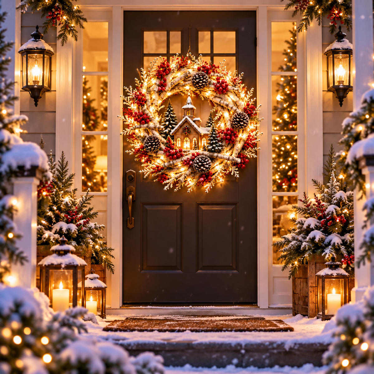 🎄 Snowy Birch Cardinal Christmas Wreath – Light-Up Winter Woodland Decor
