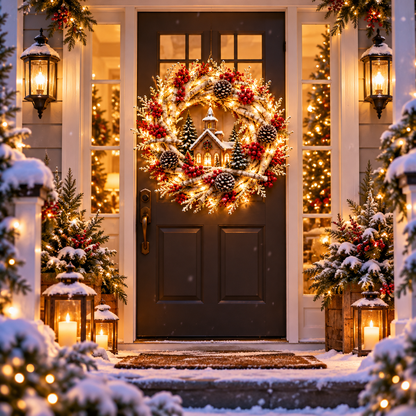🎄 Snowy Birch Cardinal Christmas Wreath – Light-Up Winter Woodland Decor