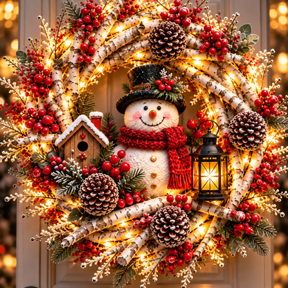 🎄 Snowy Birch Cardinal Christmas Wreath – Light-Up Winter Woodland Decor
