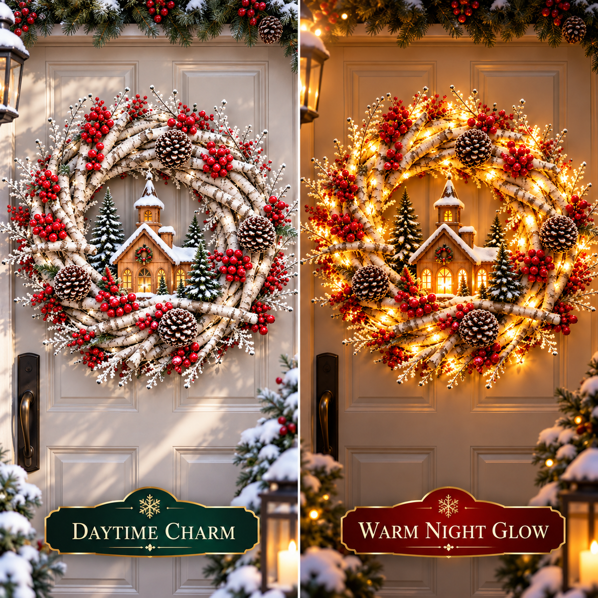 🎄 Snowy Birch Cardinal Christmas Wreath – Light-Up Winter Woodland Decor
