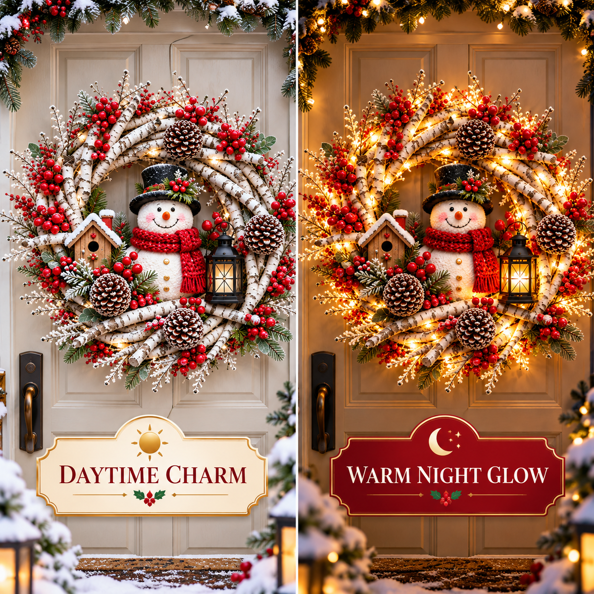 🎄 Snowy Birch Cardinal Christmas Wreath – Light-Up Winter Woodland Decor