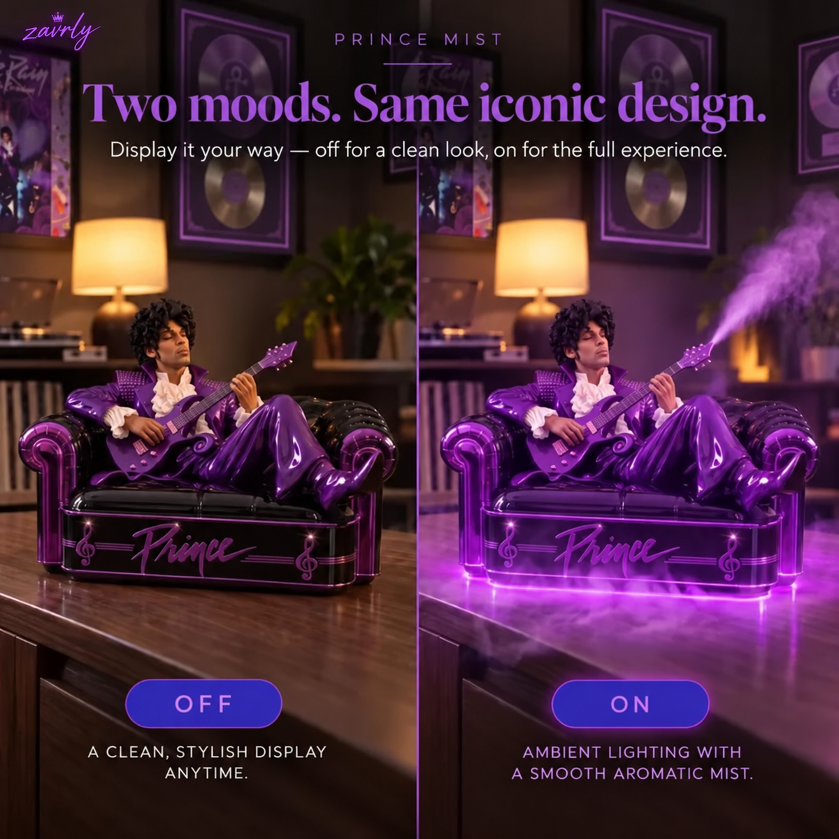 🎸 Purple Guitarist Mist Diffuser – Music-Inspired Sculptural Decor with Ambient Light, Remote & USB-C
