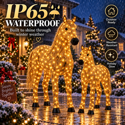 🐴 Light-Up Christmas Horse & Foal Set – Warm White LED Holiday Display