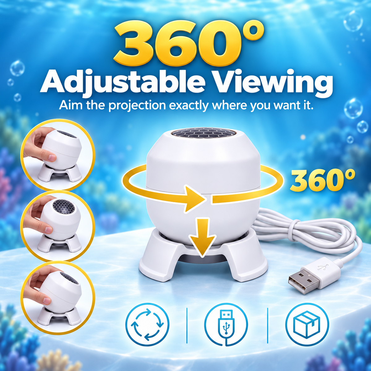 🌊 360° Underwater World Projection Light – USB Ocean Room Projector
