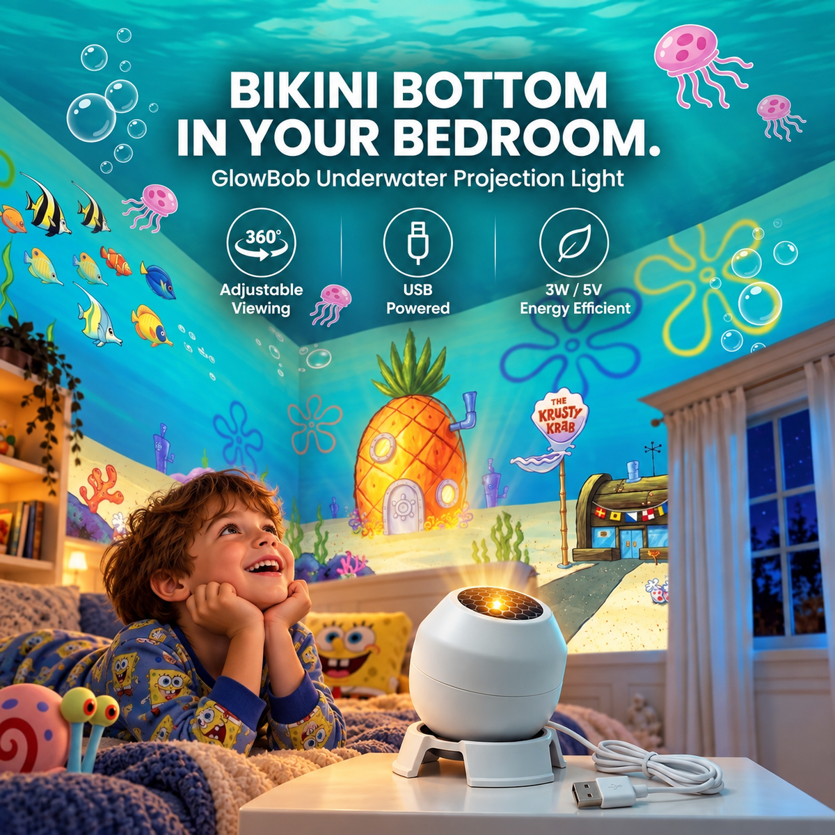 🌊 360° Underwater World Projection Light – USB Ocean Room Projector