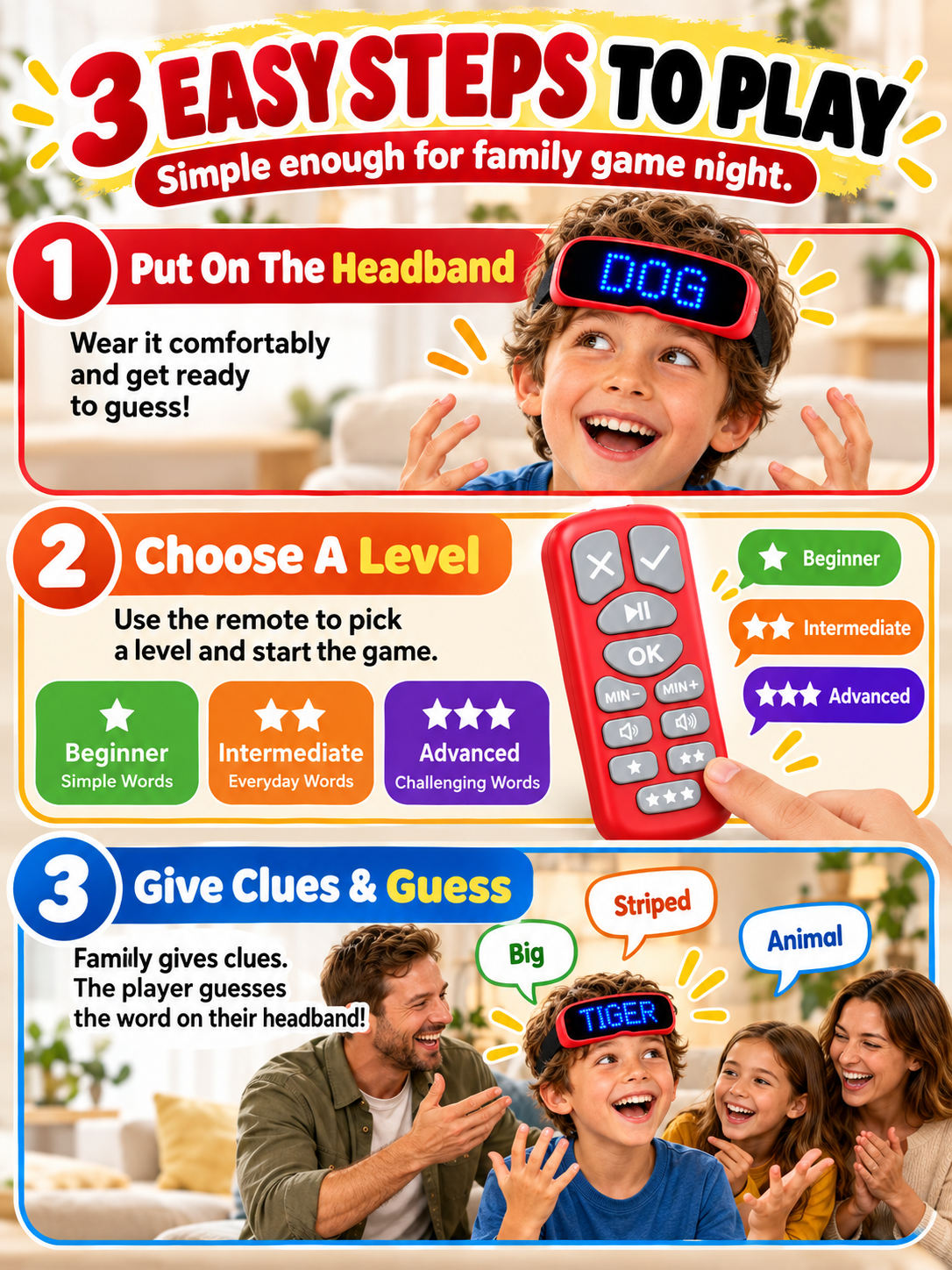 🎉 Party Fun Deal – LED Headband Guessing Game Set 💡 Interactive Charades Challenge for Kids & Adults at Family Game Nights ✨