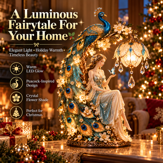 🦚✨ Last Day 59% Moonlit Peacock Fairy™ – Elegant Lighted Lady Sculpture with Crystal Glow