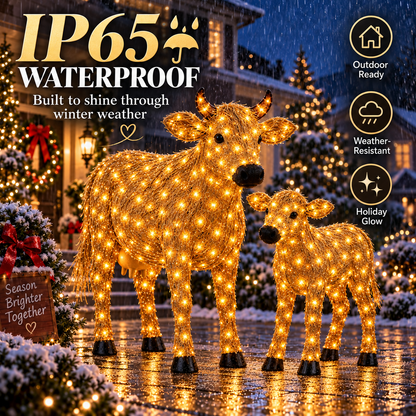 ✨🐄 Light-Up Christmas Cow & Calf Set – Warm White LED Holiday Display