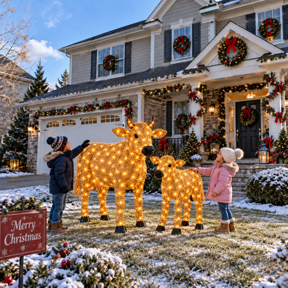 ✨🐄 Light-Up Christmas Cow & Calf Set – Warm White LED Holiday Display