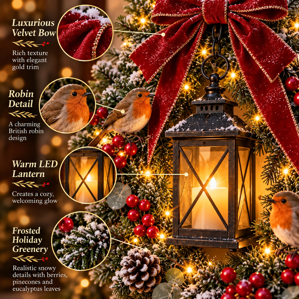 ✨Last Day 49% OFF✨A Robin Glow™ – Lighted Robin Christmas Wreath