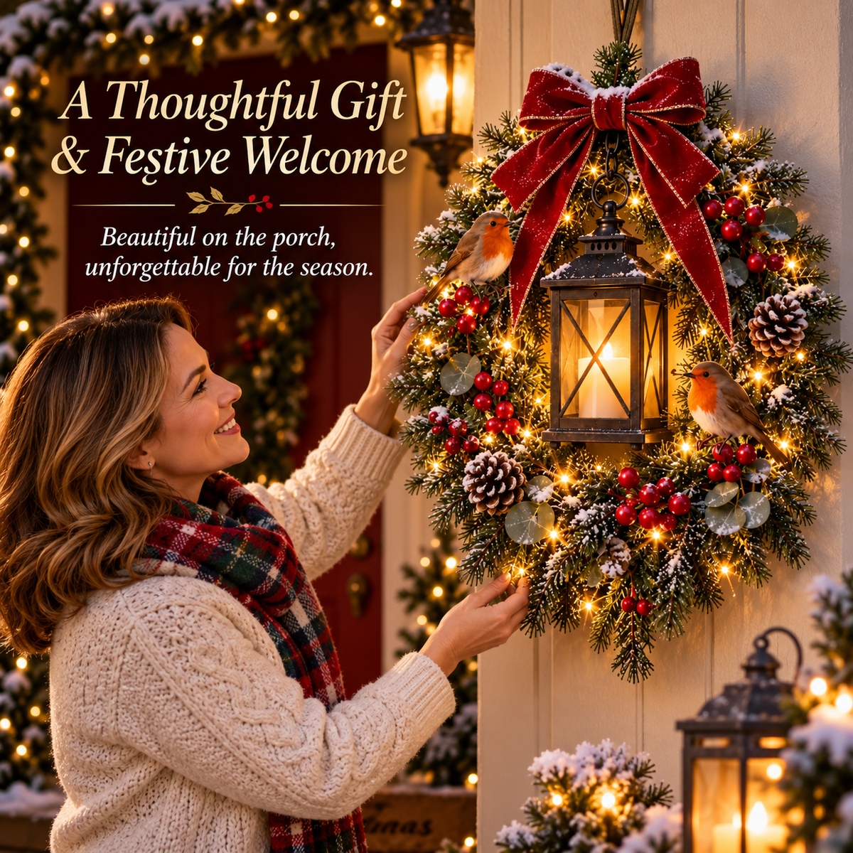 ✨Last Day 49% OFF✨A Robin Glow™ – Lighted Robin Christmas Wreath