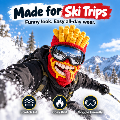 🍔 Funny Food Knit Balaclava – Warm Full-Face Ski Mask for Winter Adventures