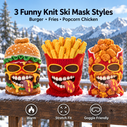 🍔 Funny Food Knit Balaclava – Warm Full-Face Ski Mask for Winter Adventures