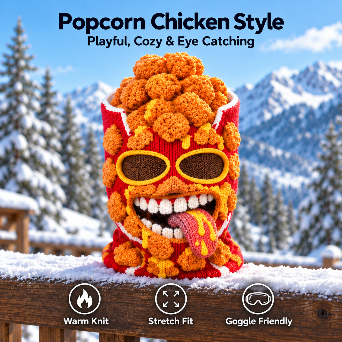 🍔 Funny Food Knit Balaclava – Warm Full-Face Ski Mask for Winter Adventures