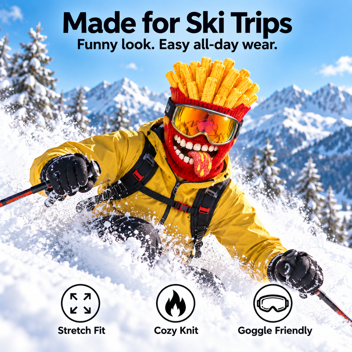 🍔 Funny Food Knit Balaclava – Warm Full-Face Ski Mask for Winter Adventures