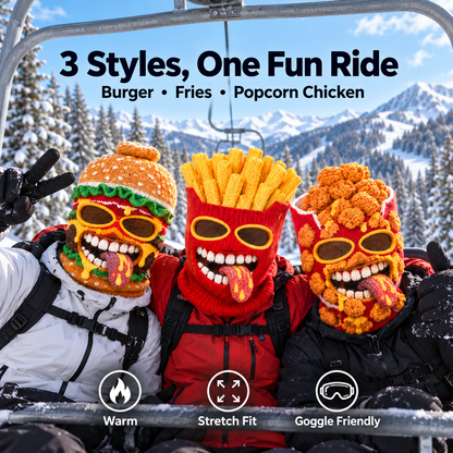 🍔 Funny Food Knit Balaclava – Warm Full-Face Ski Mask for Winter Adventures
