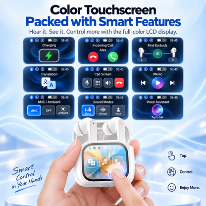 🌍 AI Translation Earbuds – 144 Languages, Smart Touchscreen & Noise-Canceling Audio