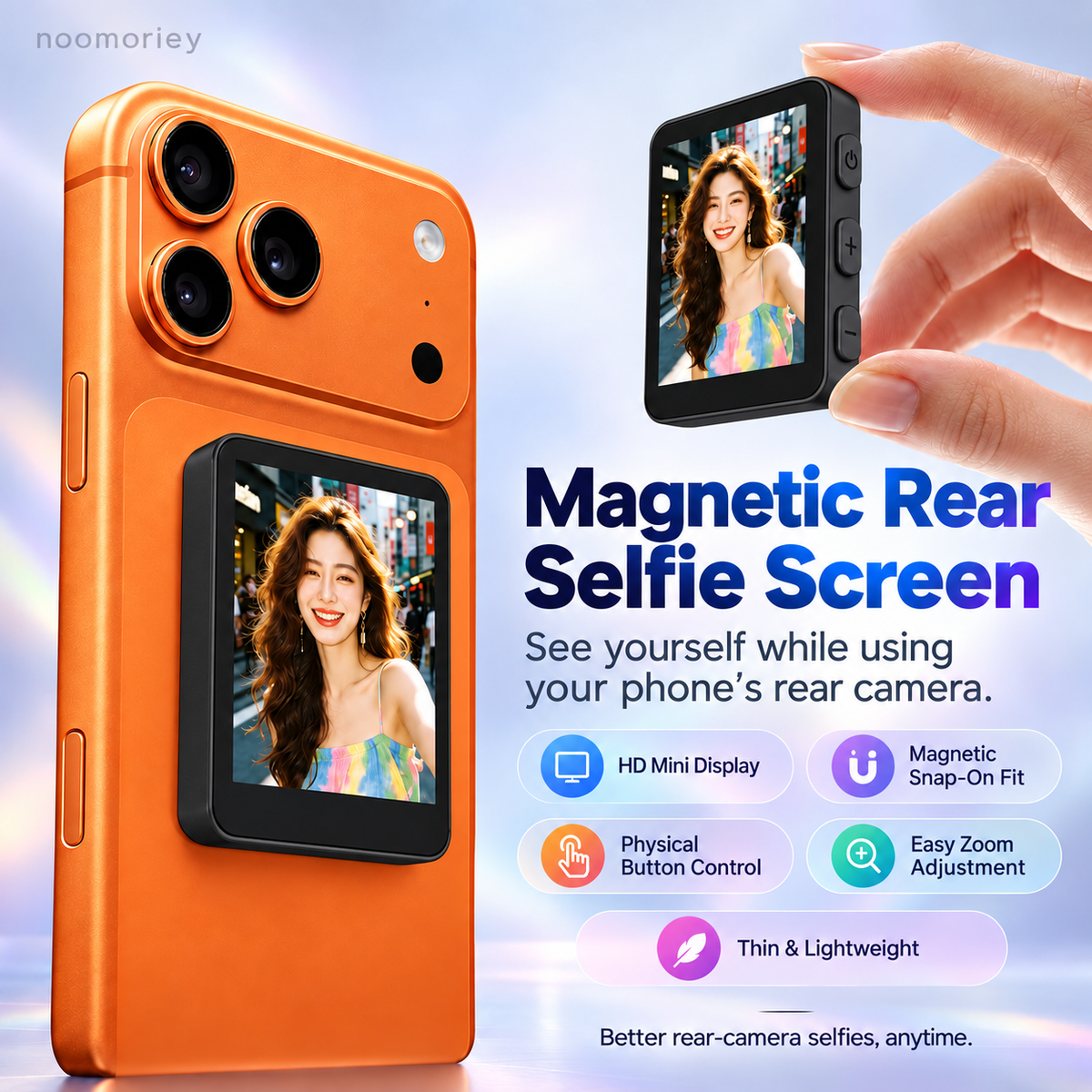 📱 Magnetic Rear Camera Selfie Screen – Live Preview Monitor for Vlogging & Selfies
