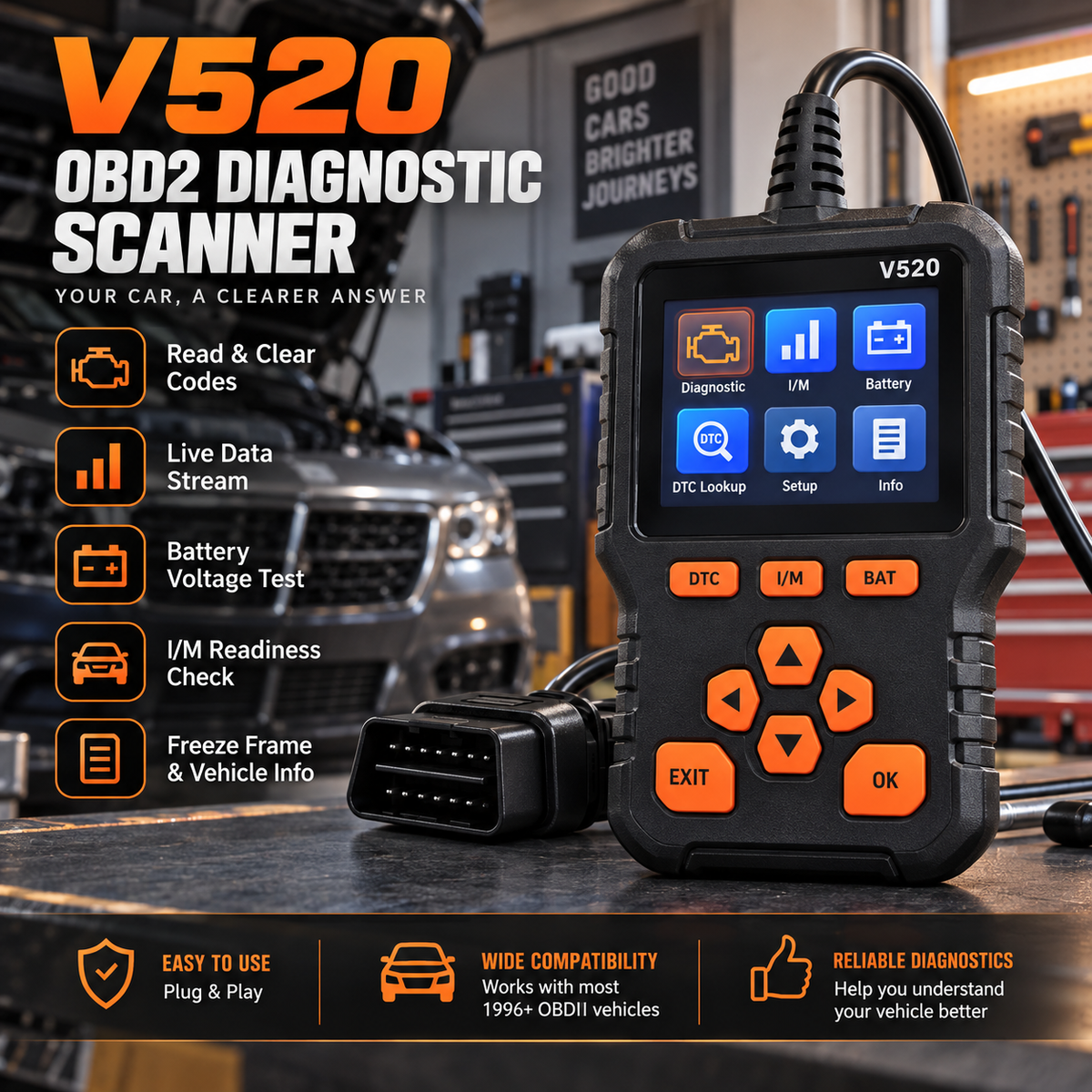 🔥 Save 50% Today | V520 OBD2 Scanner – Car Code Reader with Live Data
