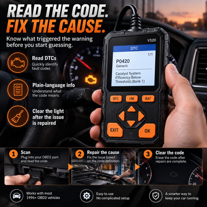 🔥 Save 50% Today | V520 OBD2 Scanner – Car Code Reader with Live Data
